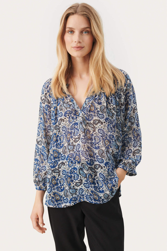 Part Two ErdonaePW 30308108 Blue Paisley Print Blouse - Dotique