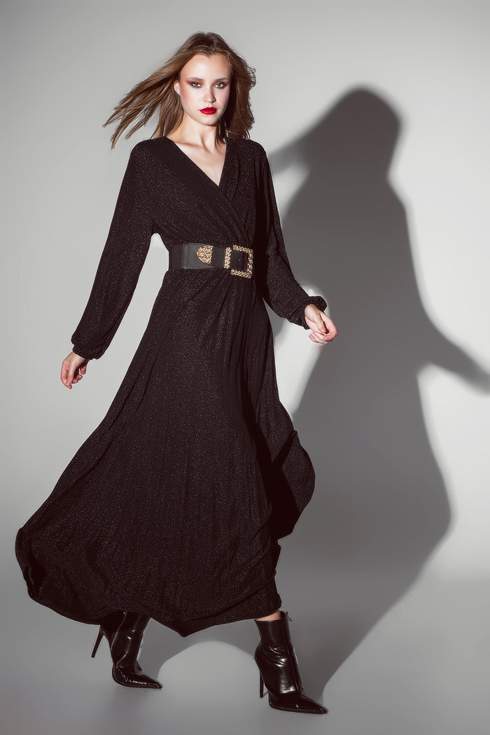 Party Long sleeve maxi dress with glitter in black - dress