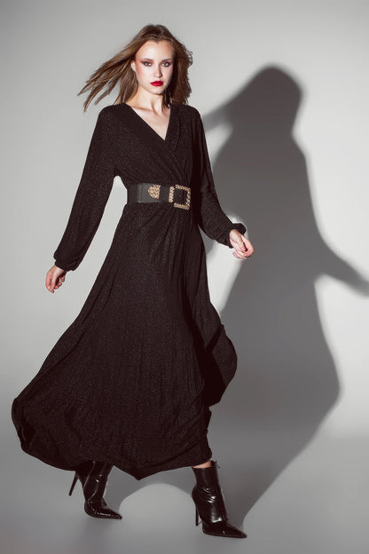 Party Long sleeve maxi dress with glitter in black - dress