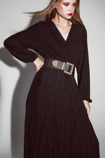 Party Long sleeve maxi dress with glitter in black - dress