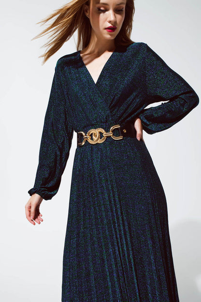 Party Long sleeve maxi dress with glitter in green - dress