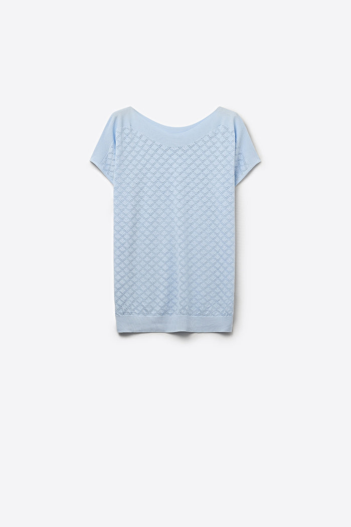 pattern Textured Knit Short Sleeve sweater in light blue