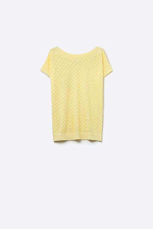 pattern Textured Knit Short Sleeve Sweater in yellow