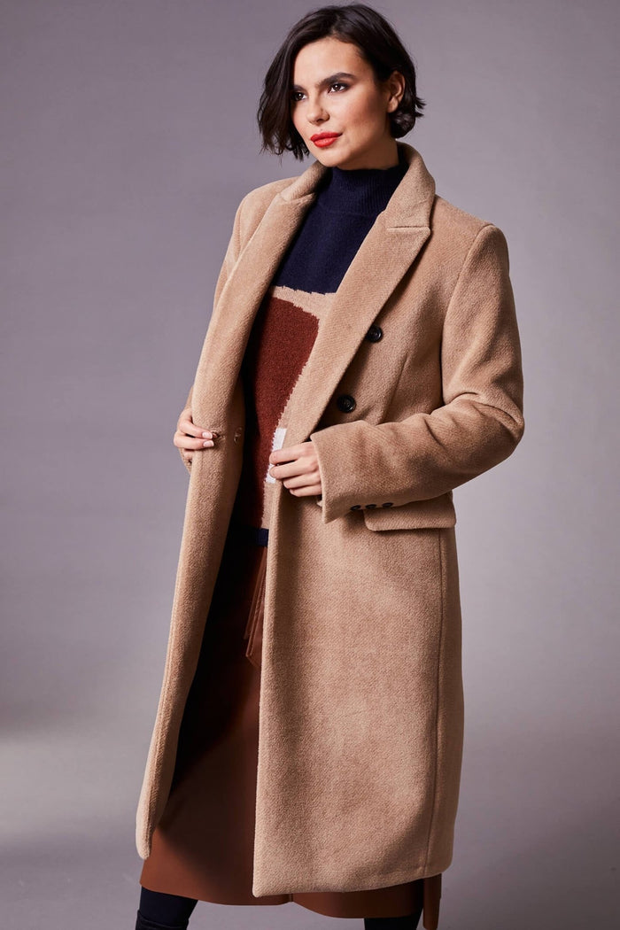 Peruzzi W23132 Camel Brown Double Breasted Coat - Dotique