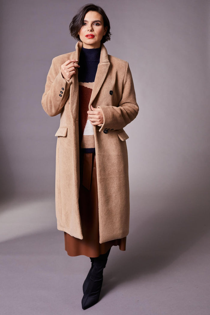 Peruzzi W23132 Camel Brown Double Breasted Coat - Dotique