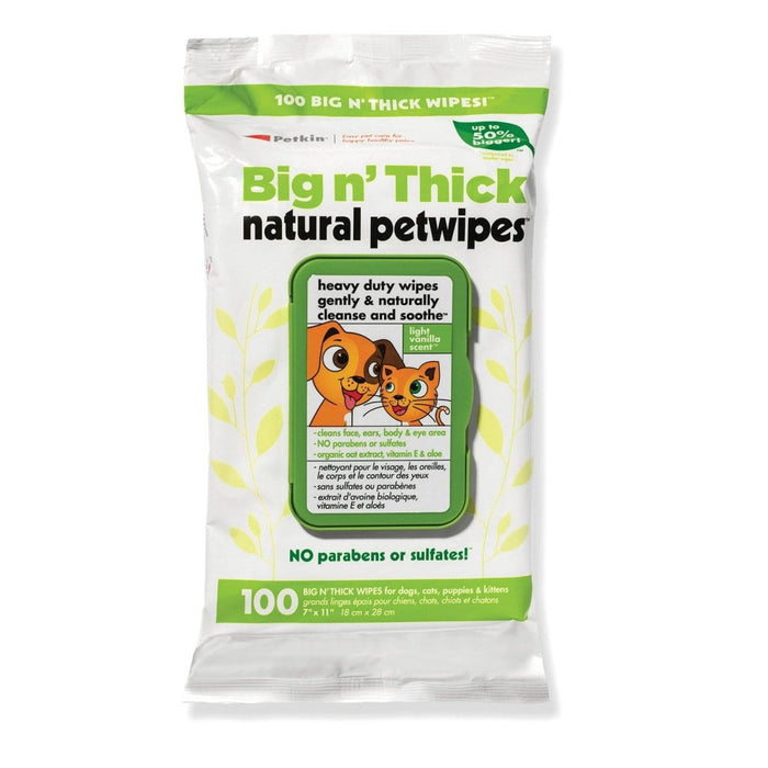 Dogtraining101 Retail Super Store Petkin Big N Thick Natural Pet Wipes For Dogs And Cats 100 Pack