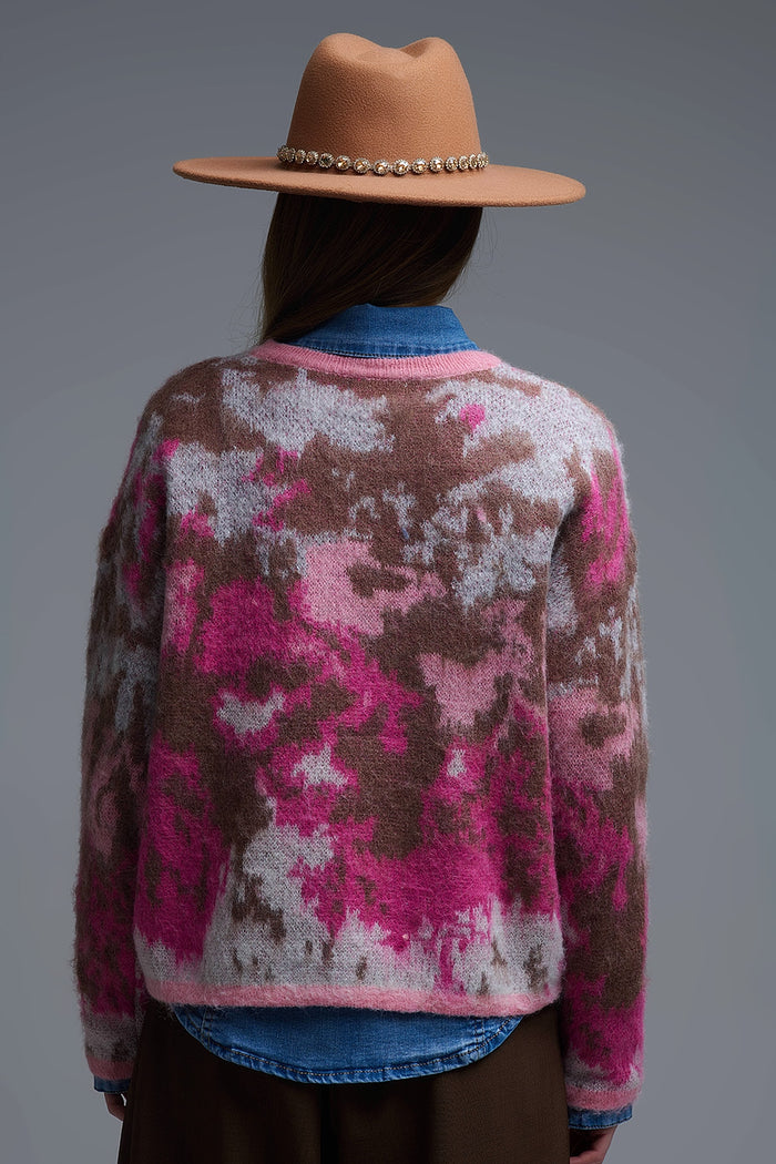 Pink Animal Print Sweater With Sequins