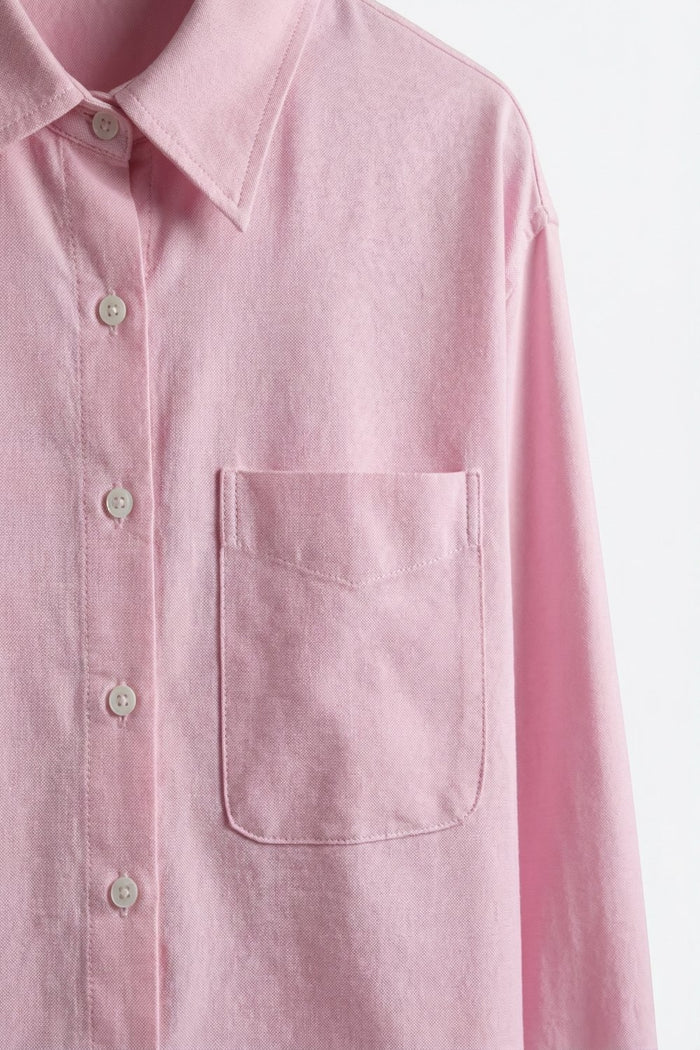 Pink Button-Up Cropped Shirt with Collar - Shirts