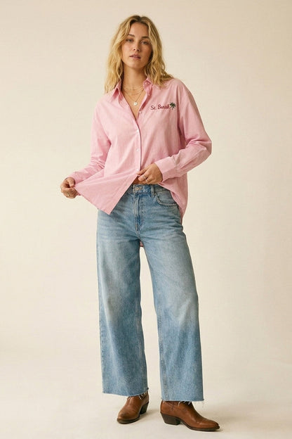 pink Button-Up striped Shirt with Embroidered Detail St Barth - Shirts