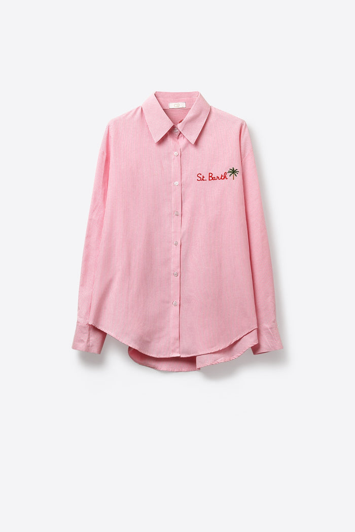 pink Button-Up striped Shirt with Embroidered Detail St Barth - Shirts
