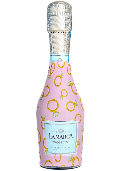 mini prosecco bottle wrap pink engagement diamond ring