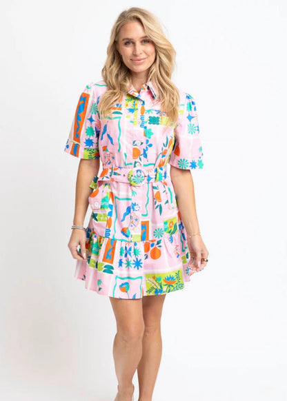sale Pink Floral Frame Shirt Dress with Belt by Karlie spring easter dress