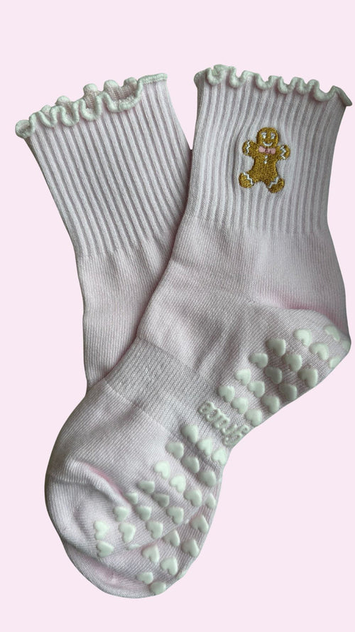 pink ruffle grip sock