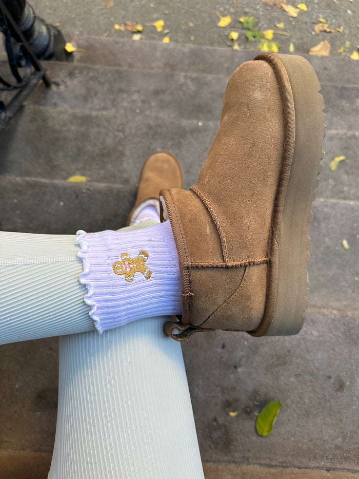 light pink ruffle grip sock