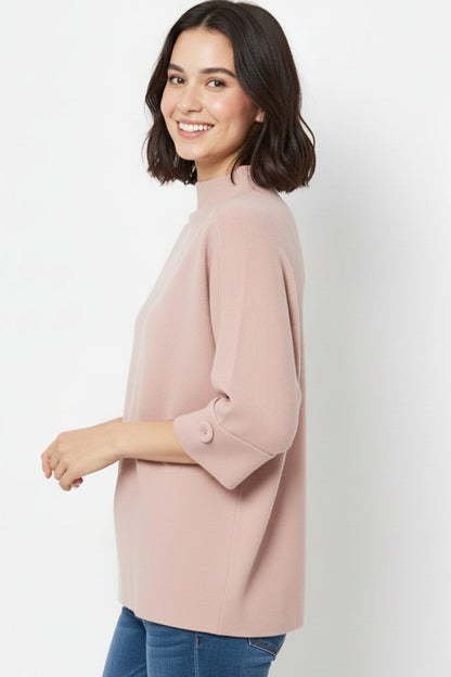 Pink Knitted Sweater with Button Details