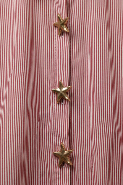 Pink Oversized Striped Poplin Shirt with Starfish Buttons - Shirts