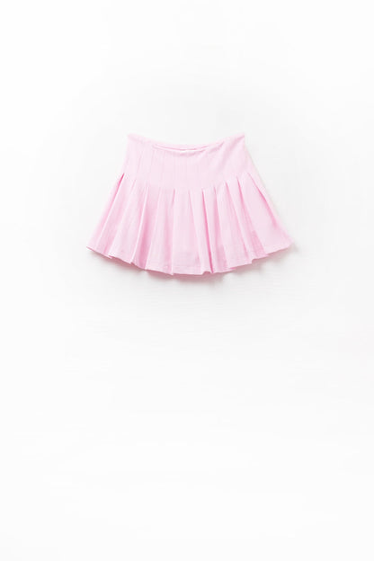 pink pleated mini skirt