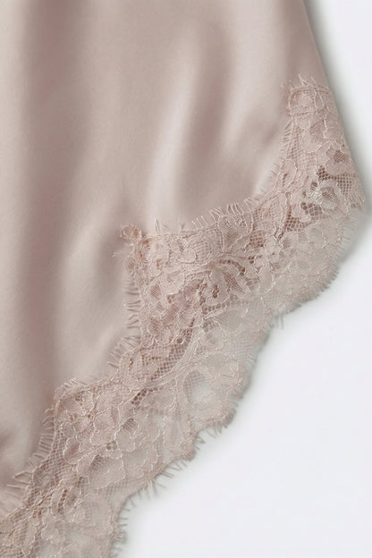 Pink Satin Handkerchief Skirt with Lace Trim