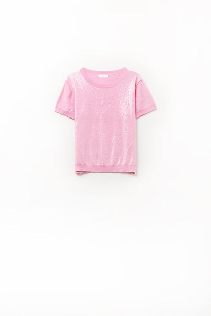Pink Sequin Sweater with Crew Neck