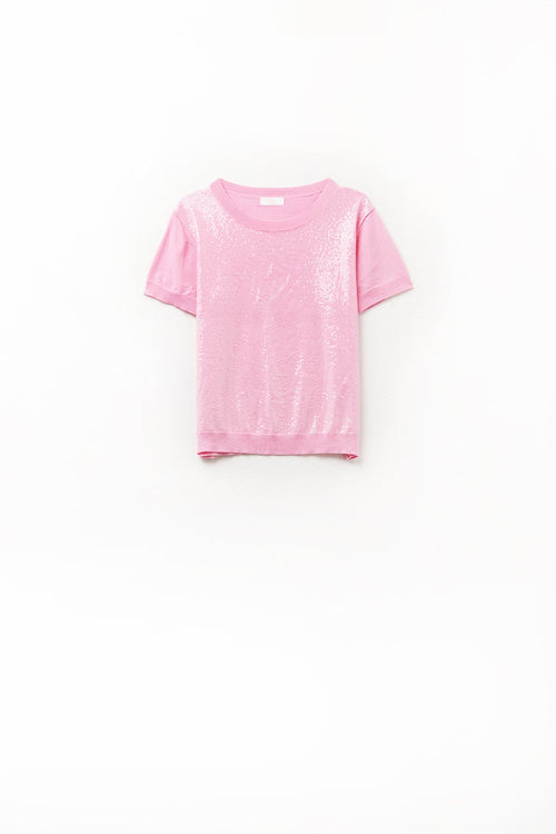 Pink Sequin Sweater with Crew Neck