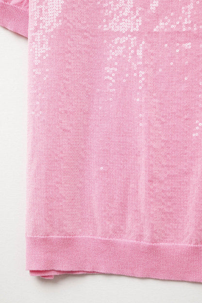 Pink Sequin Sweater with Crew Neck