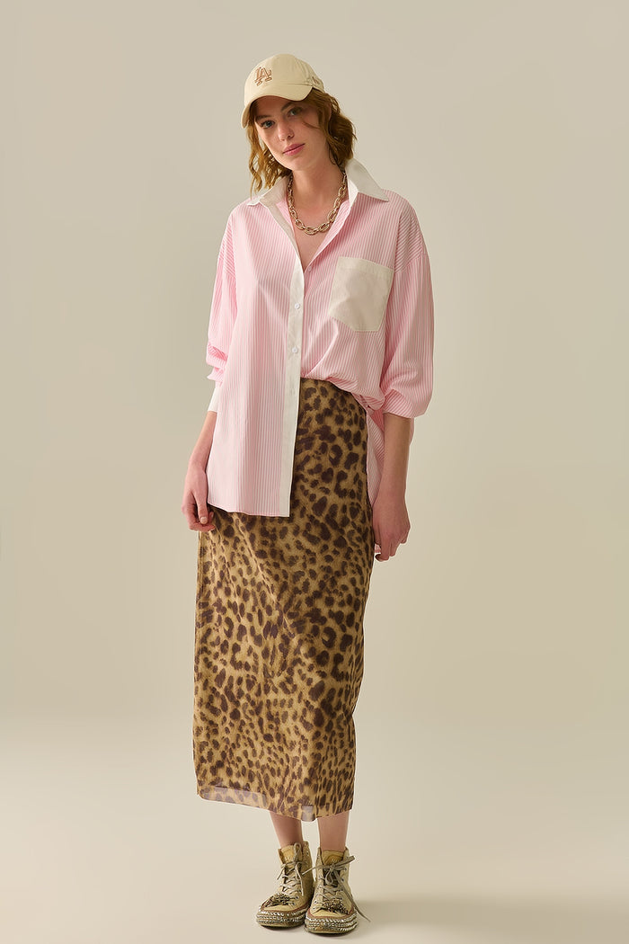 Pink Striped Shirt with pocket and white collar - Shirts