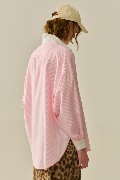 Pink Striped Shirt with pocket and white collar - Shirts