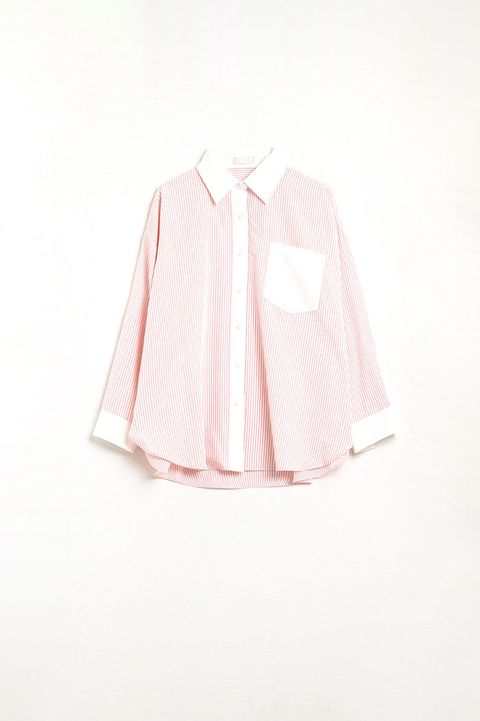 Pink Striped Shirt with pocket and white collar - Shirts