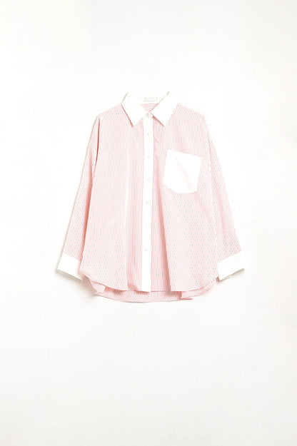 Pink Striped Shirt with pocket and white collar - Shirts