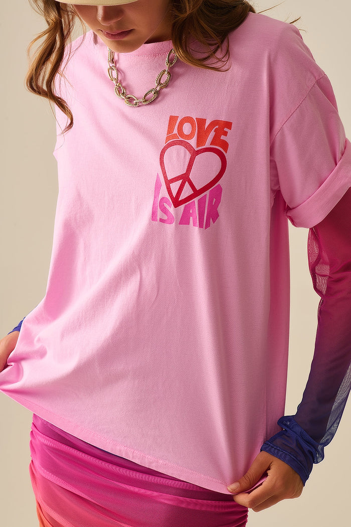 Pink T-Shirt with Love is Air and Heart with Peace logo - top