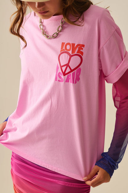 Pink T-Shirt with Love is Air and Heart with Peace logo - top