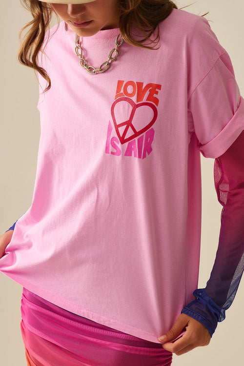Pink T-Shirt with Love is Air and Heart with Peace logo - top