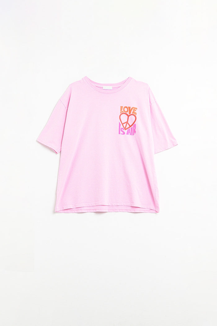 Pink T-Shirt with Love is Air and Heart with Peace logo - top
