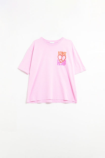 Pink T-Shirt with Love is Air and Heart with Peace logo - top