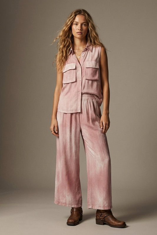 Pink Tie-Dye Sleeveless Shirt with embellished Rhinestone - Shirts