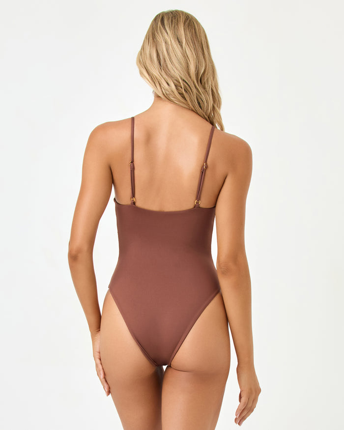 Back view of a model wearing the LSPACE cafe Piper One Piece Swimsuit.