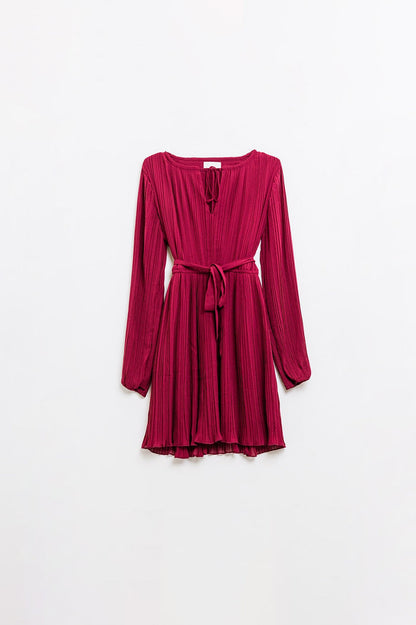 pleated chiffon dress in burgundy - dress