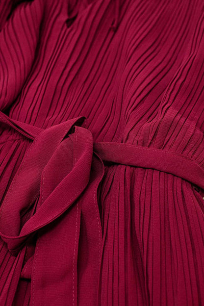 pleated chiffon dress in burgundy - dress