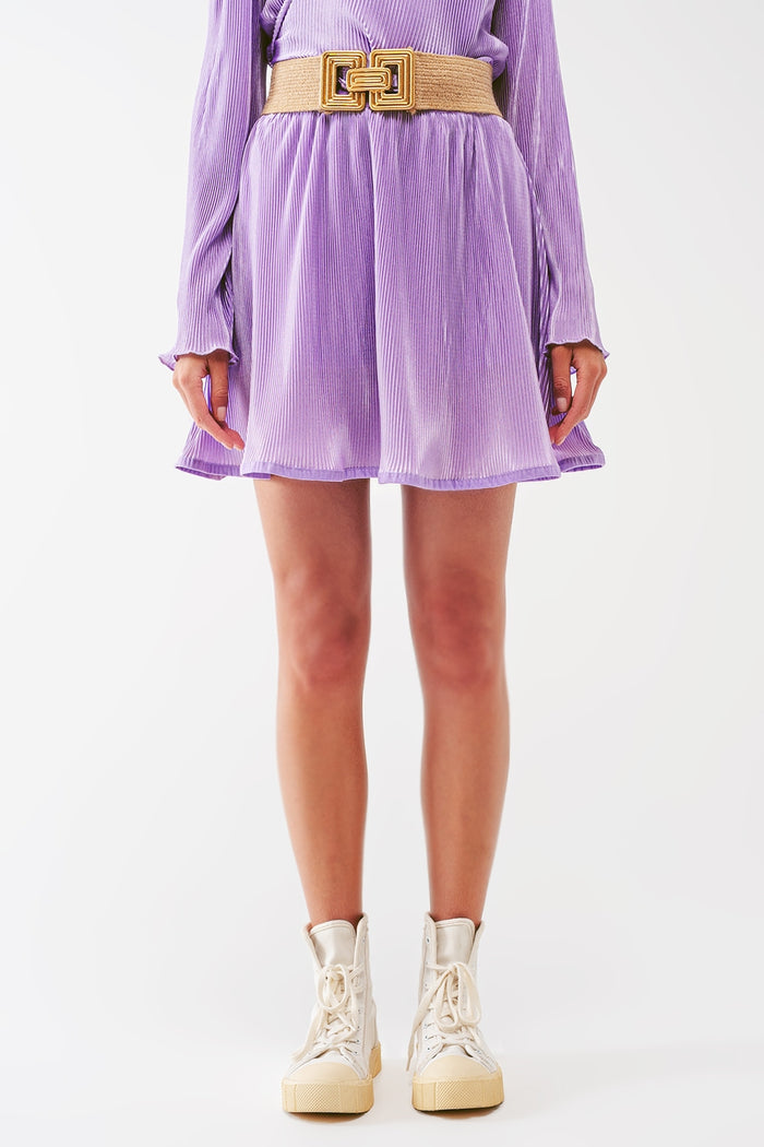 Pleated Satin Mini Skirt in lilac