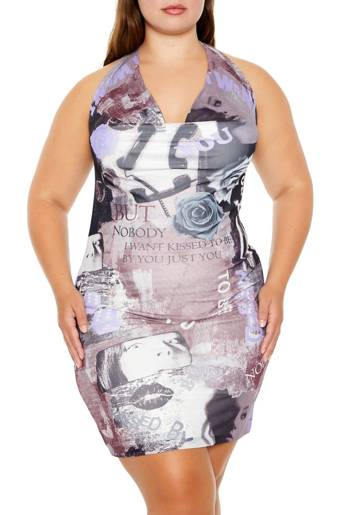 Plus Size Abstract Print Mini Dress