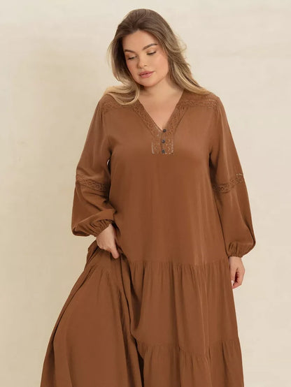 Plus Size Bohemian Tiered Maxi Dress with Balloon Sleeves - Dresses