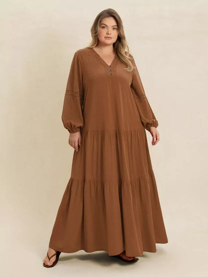 Plus Size Bohemian Tiered Maxi Dress with Balloon Sleeves - Dresses