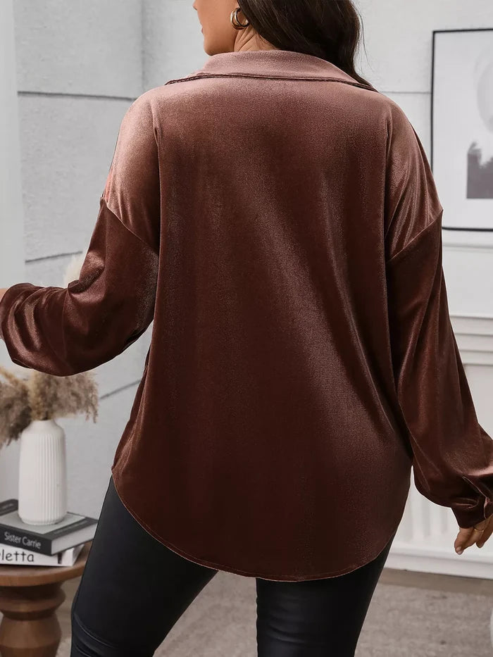 Plus Size Button-Down Long Sleeve Oversized Shirt - Shirts