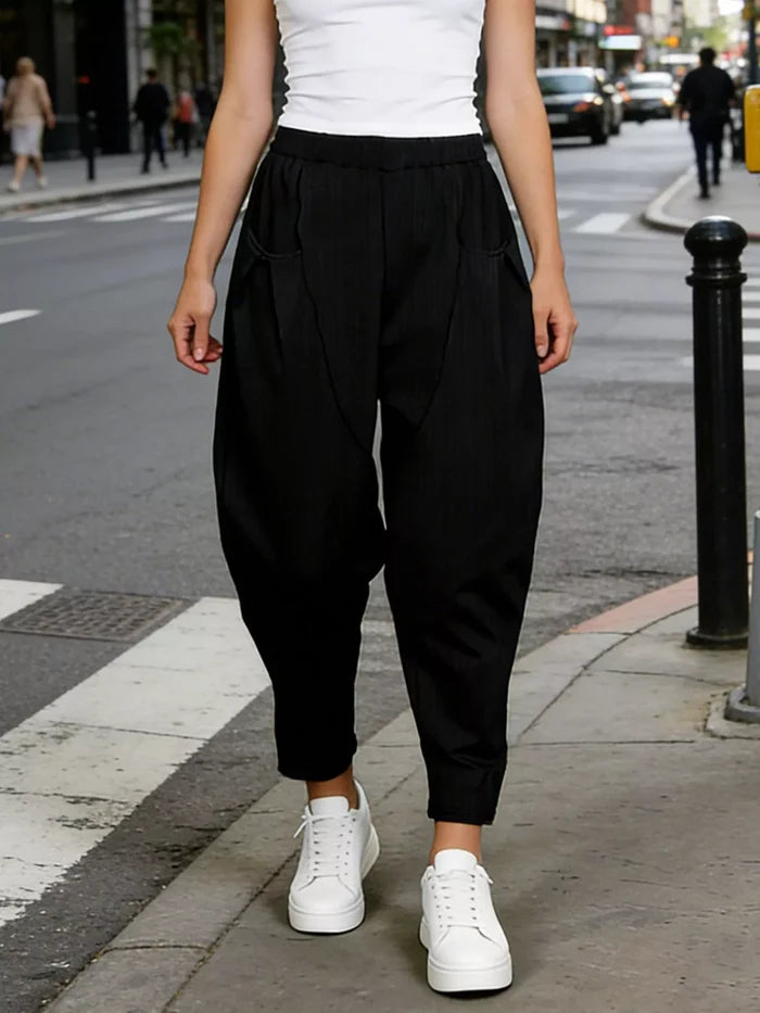 Plus Size Casual Elastic Waist Harem Pants Black - Pants