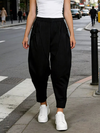 Plus Size Casual Elastic Waist Harem Pants Black - Pants