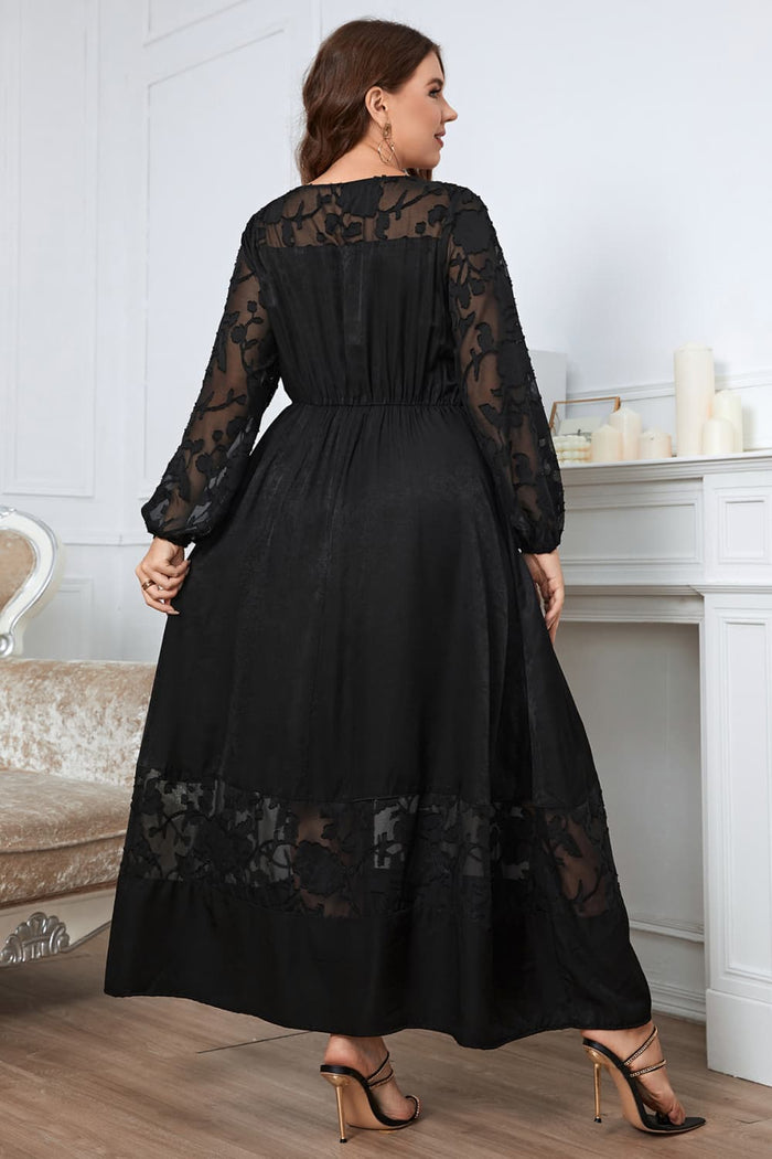 Plus Size Embroidered Long Sleeve Evening Dress - Dresses