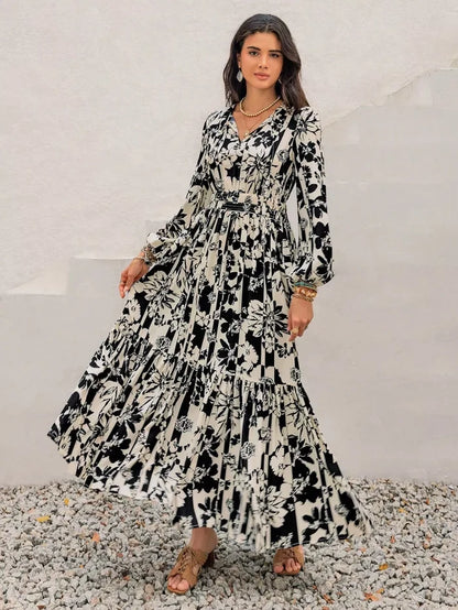 Plus Size Floral Print Balloon Sleeve Maxi Dress - Dresses