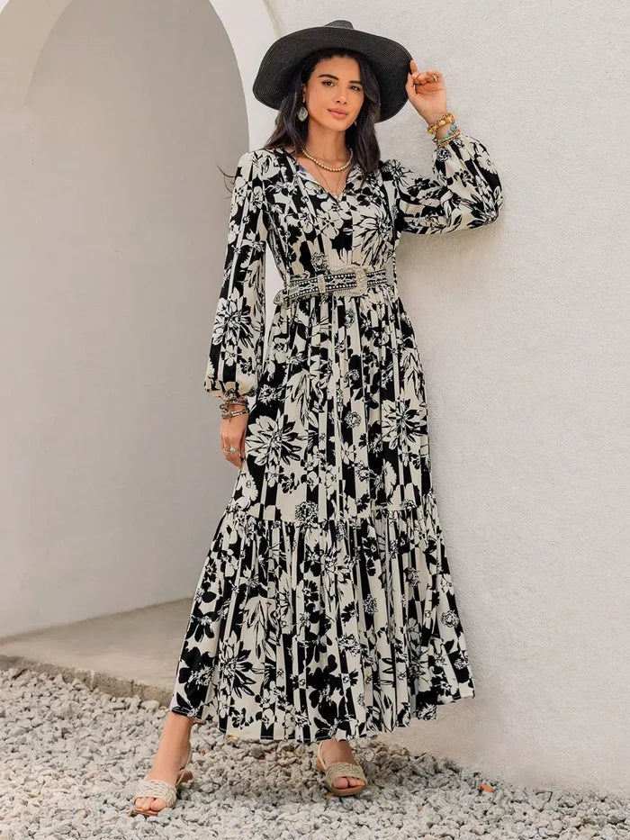 Plus Size Floral Print Balloon Sleeve Maxi Dress - Dresses