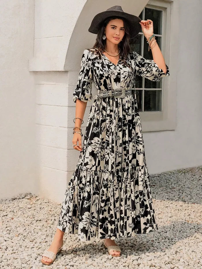 Plus Size Floral Print Balloon Sleeve Maxi Dress - Dresses