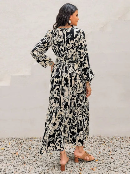 Plus Size Floral Print Balloon Sleeve Maxi Dress - Dresses